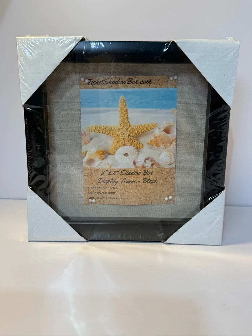 Ticket shadow box Black trim Linen 8” x8” Shadow Box display Frame new
